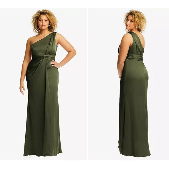Dessy Collection Shoulder Draped Twist Empire Waist Trumpet Gown Size 24W - Picture 1 of 6